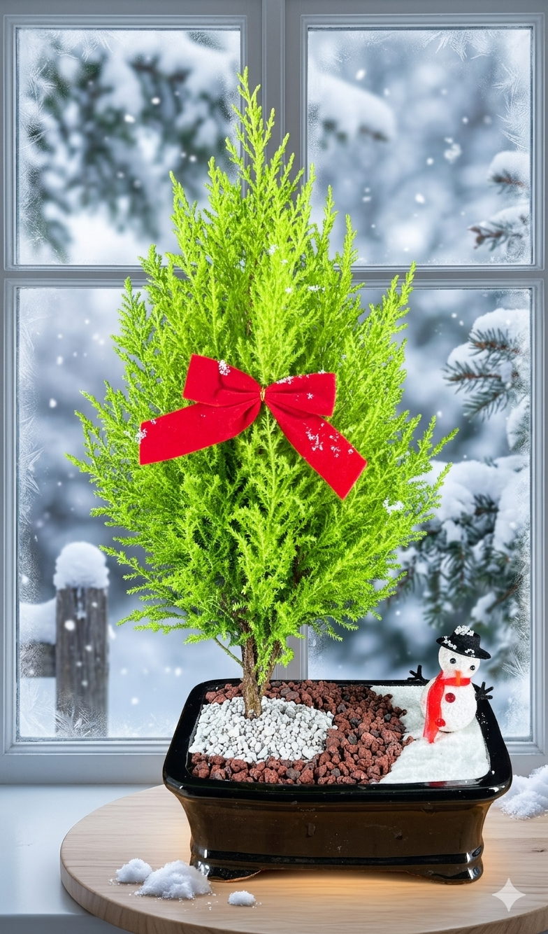 Lemon Cypress Bonsai Tree Holiday Landscape Scene