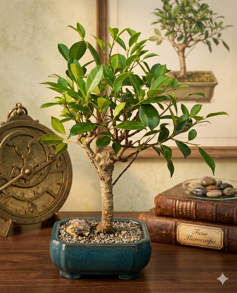 This specimen features a sturdy, textured trunk with characteristic greyish bark and subtle "tiger-stripe" lenticels.