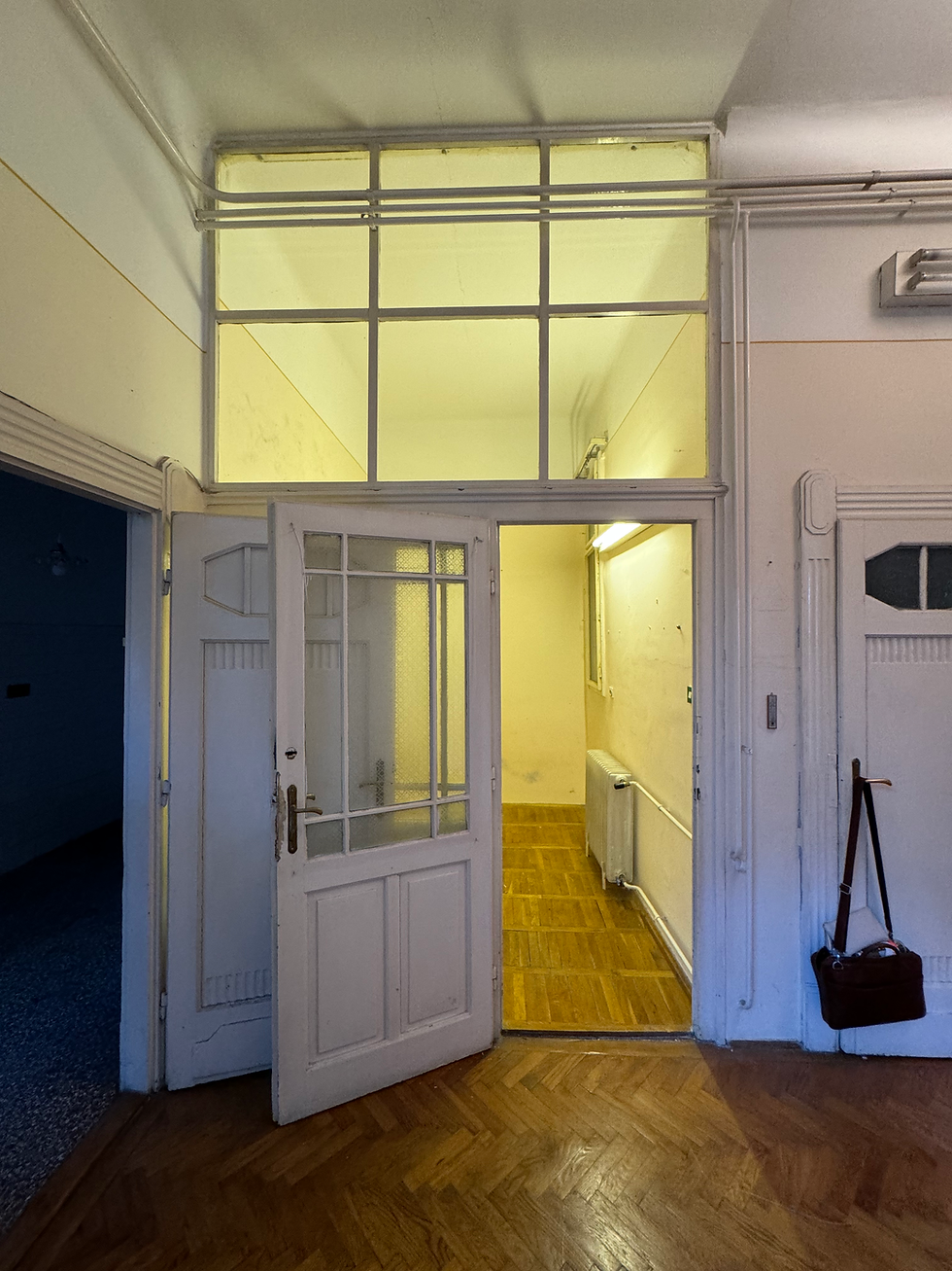 Glazed internal doorway and transom windows — before renovation, Hadik Ház, Budapest