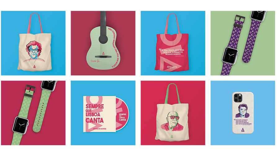merchandising ideas for apoiarte artists with phone case, guitar, tote bag, Apple Watch bands and more