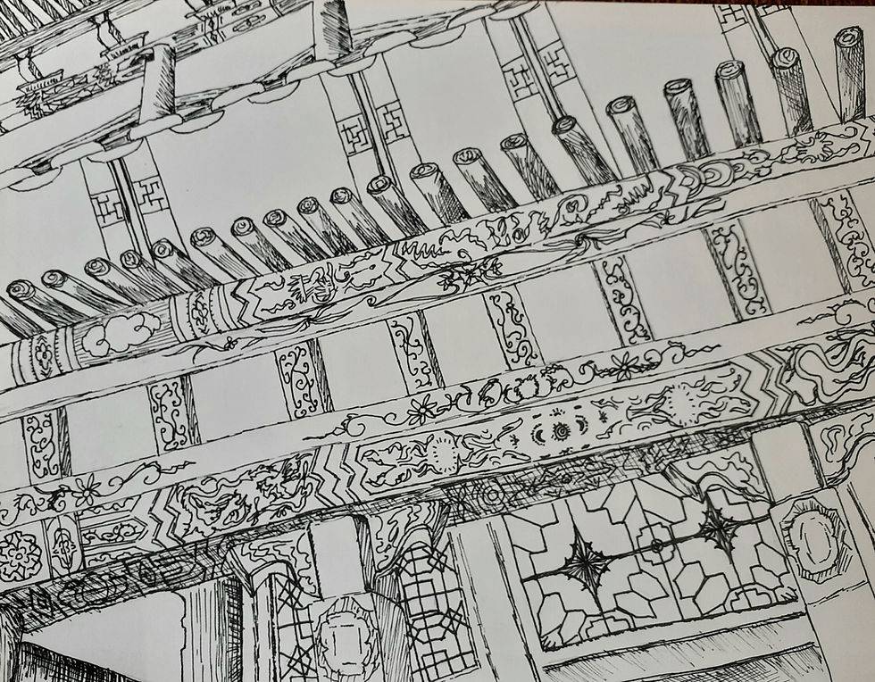 Xi An Pagoda, pen on paper, 21.5 cm × 28 cm