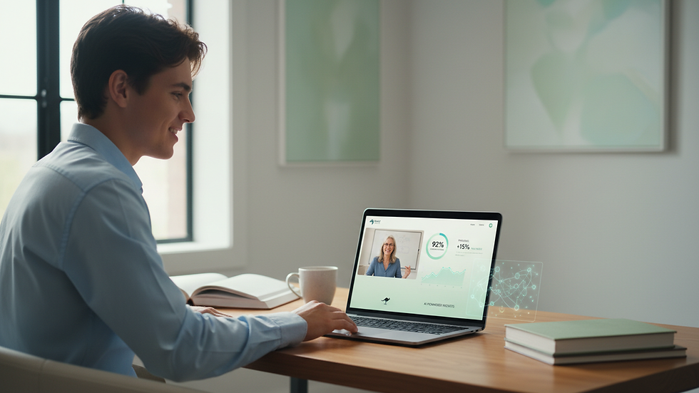 Eye-level view of a student studying with a laptop at home