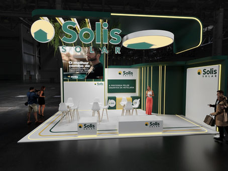 Estande da Solis Solar na feira Equipotel 2025. Expondo produtos de aquecimento solar.