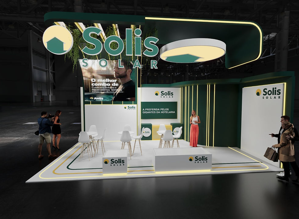 Estande da Solis Solar na feira Equipotel 2025. Expondo produtos de aquecimento solar.