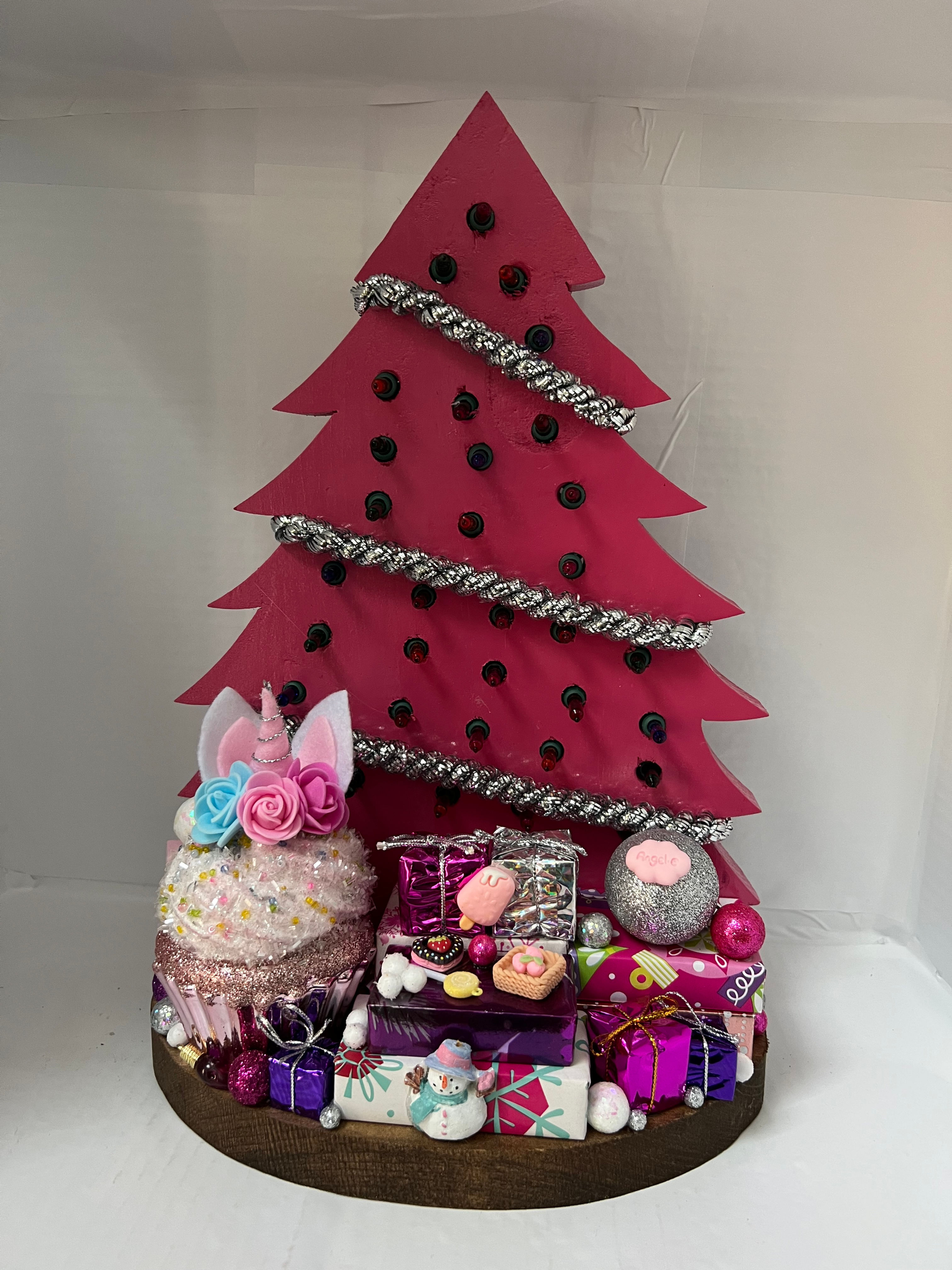 Cupcake Unicorn Wooden Light-Up Christmas Tree