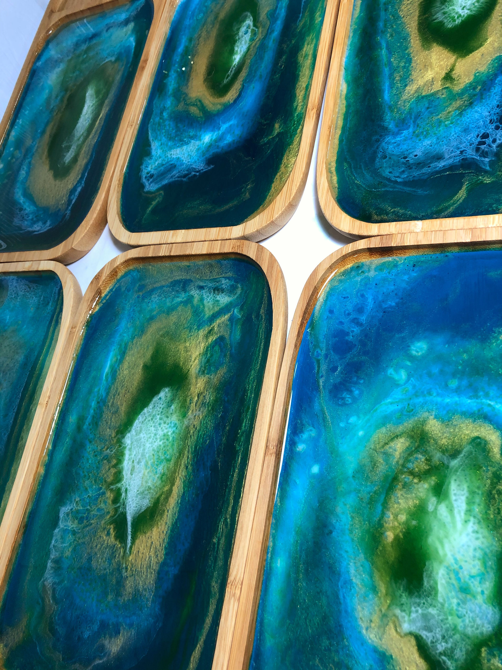 Resin and Bamboo Ocean Agate Cheeseboards by Kimberley Eddy