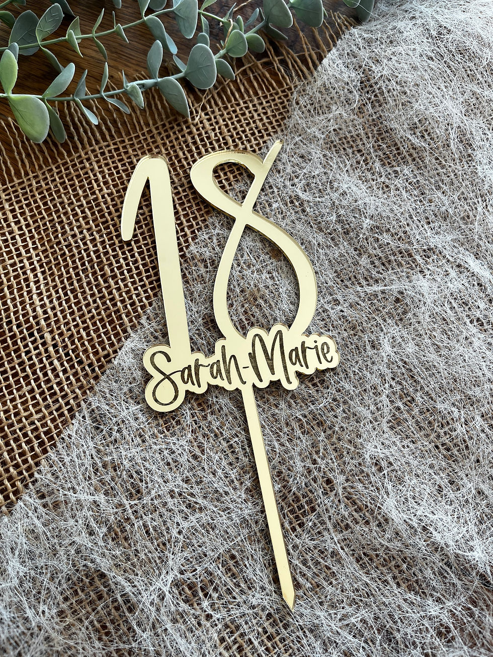 Miniaturbild: Caketopper | Geburtstag Zahl und Name graviert | Spiegel Acryl