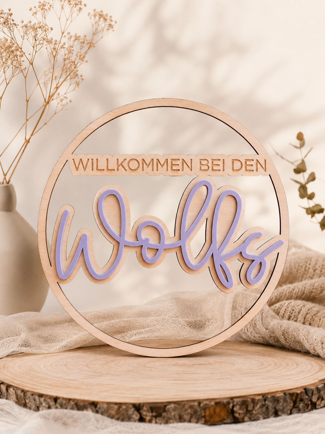 Holzloop | Willkommen bei | Nachname in Acryl