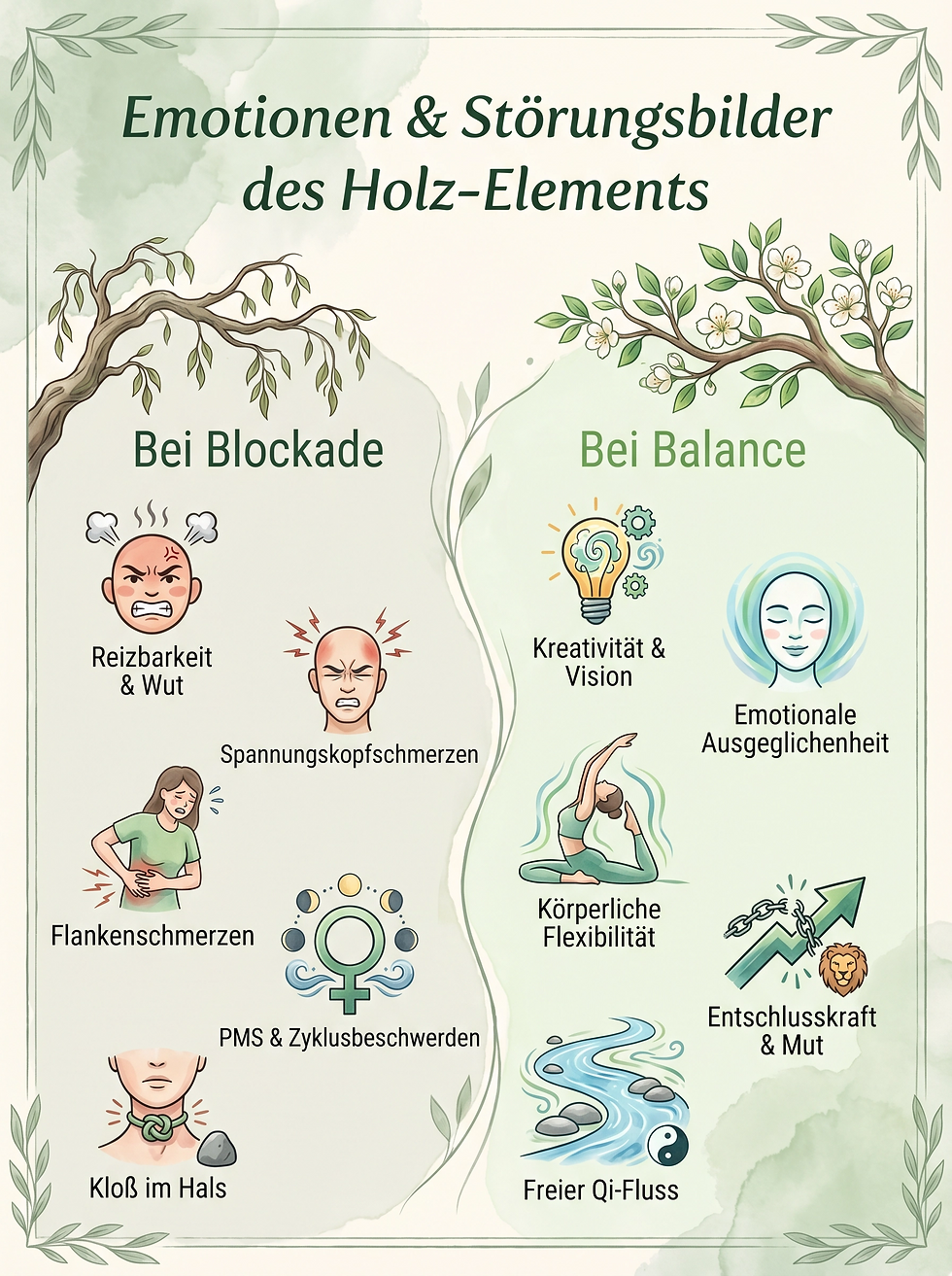 Infografik zu Emotionen und Störungsbildern des Holz-Elements