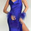 Thumbnail: PARIS - Satin Thigh Split Midi Dress In Blue