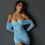 Thumbnail: CARMEN - Ruched Off Shoulder Rhinestone Strap Mini Dress In Blue