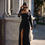 Thumbnail: LYNA - Black Sequin Sleeves Asymmetrical Gown