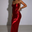 Thumbnail: NELA - Satin Long Dress Burgundy Bodycon