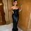 Thumbnail: CHLOÉ - Black Strapless Midi Dress With Feather Hem