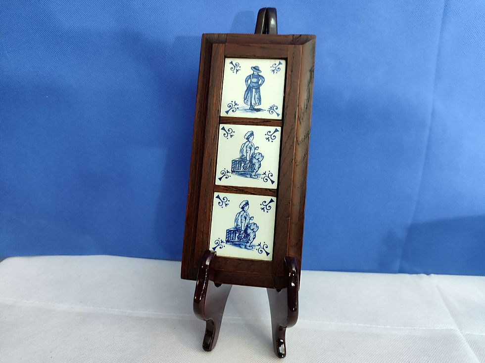 Thumbnail: Small Vintage Delft Blue Frame with 3 little tiles 
