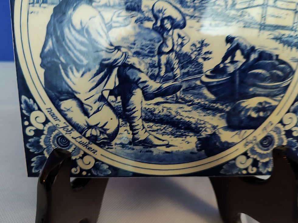 Thumbnail: Jan Luyken Vintage Delft Blue Tile of Mill Worker 