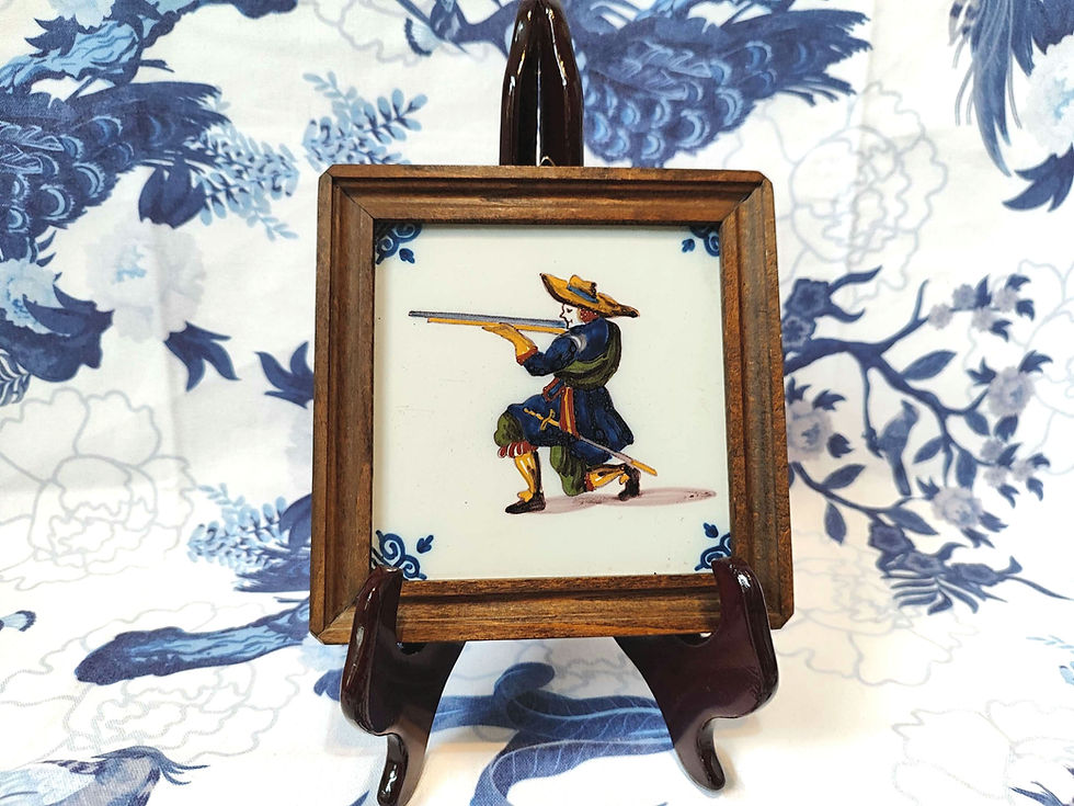 Vintage Framed Makkum Tichelaar Polychrome Tile depicting Musketeer