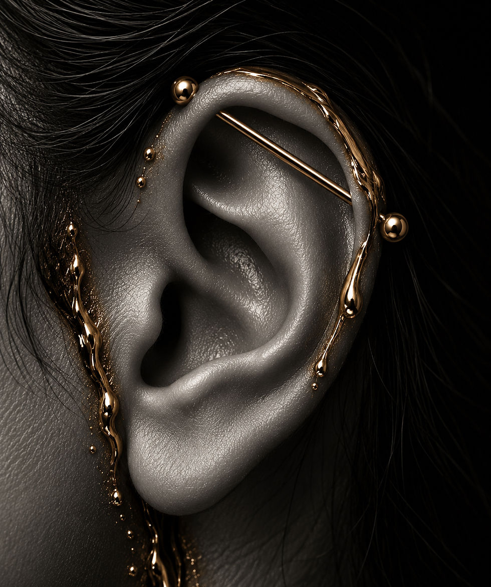 Industrial Piercing mit Stab durch den oberen Ohrknorpel