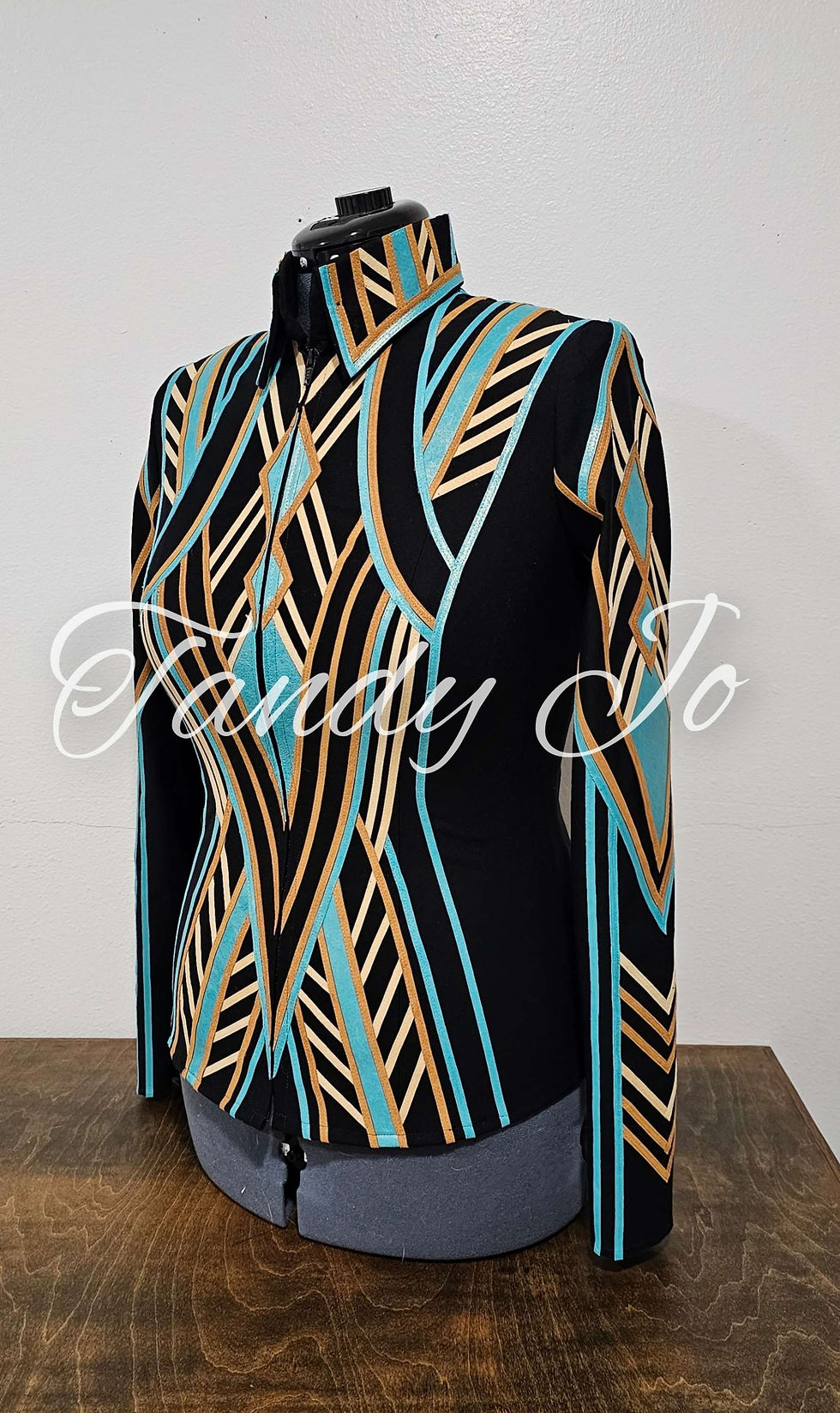 Thumbnail: Showmanship Jacket Black Turquoise French Tan Buckskin 