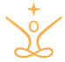 Logo line drawing of seated figure with uplifted arms and 4-pointed star above crown