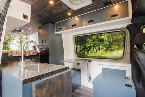 Van life camper van Conversion Interior Storage and Seating Area