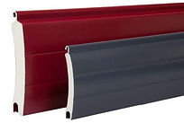 RDUK55 self-install rollerdoor panels in red and blue.