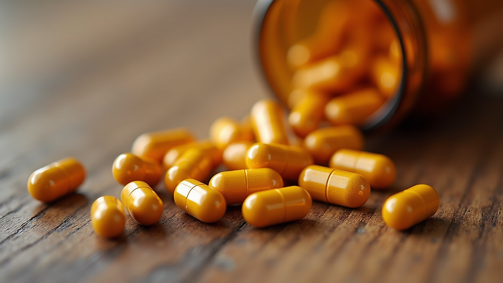 Close-up view of berberine capsules on a wooden surface