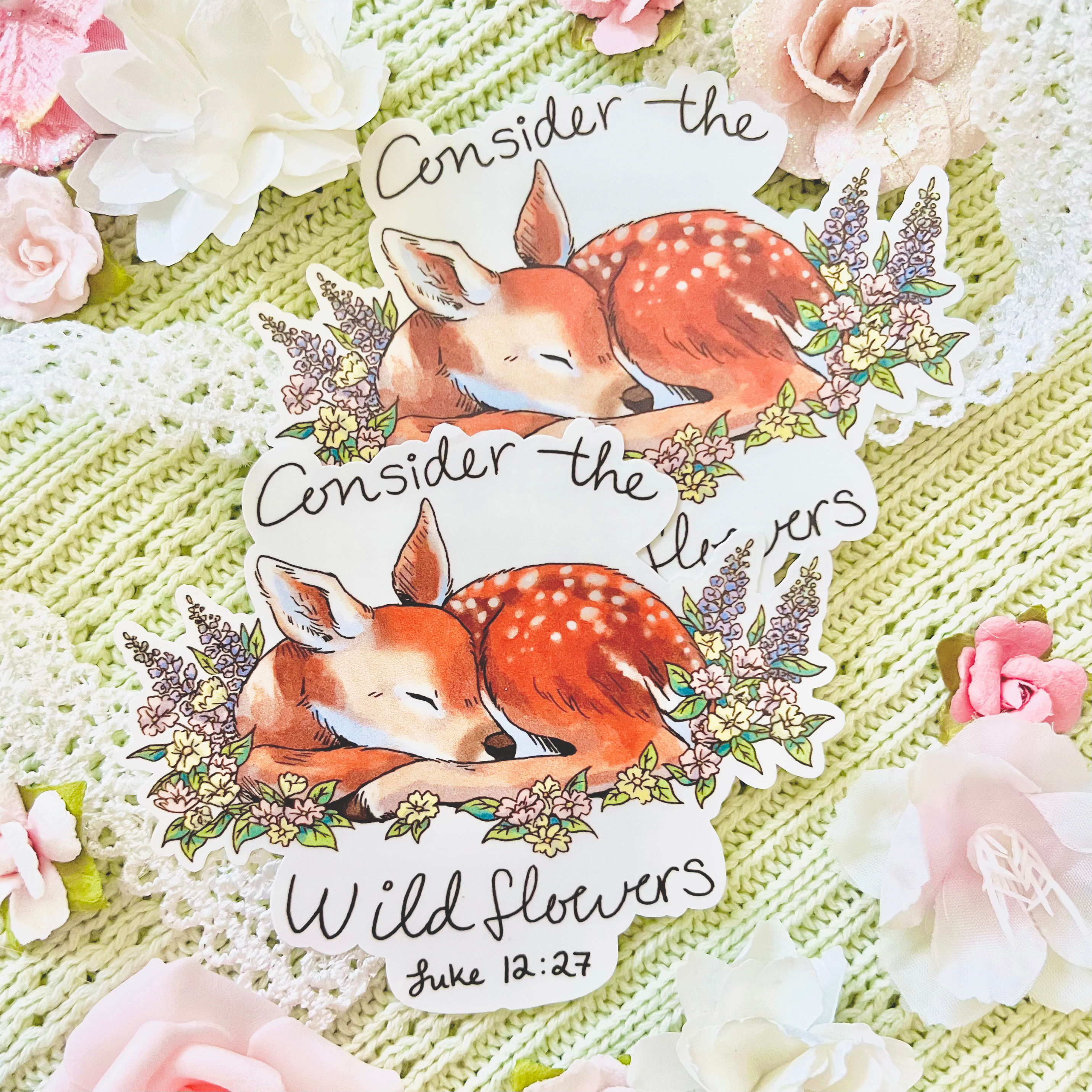 Consider the Wild Flowers Sleeping Deer - Waterproof Sticker