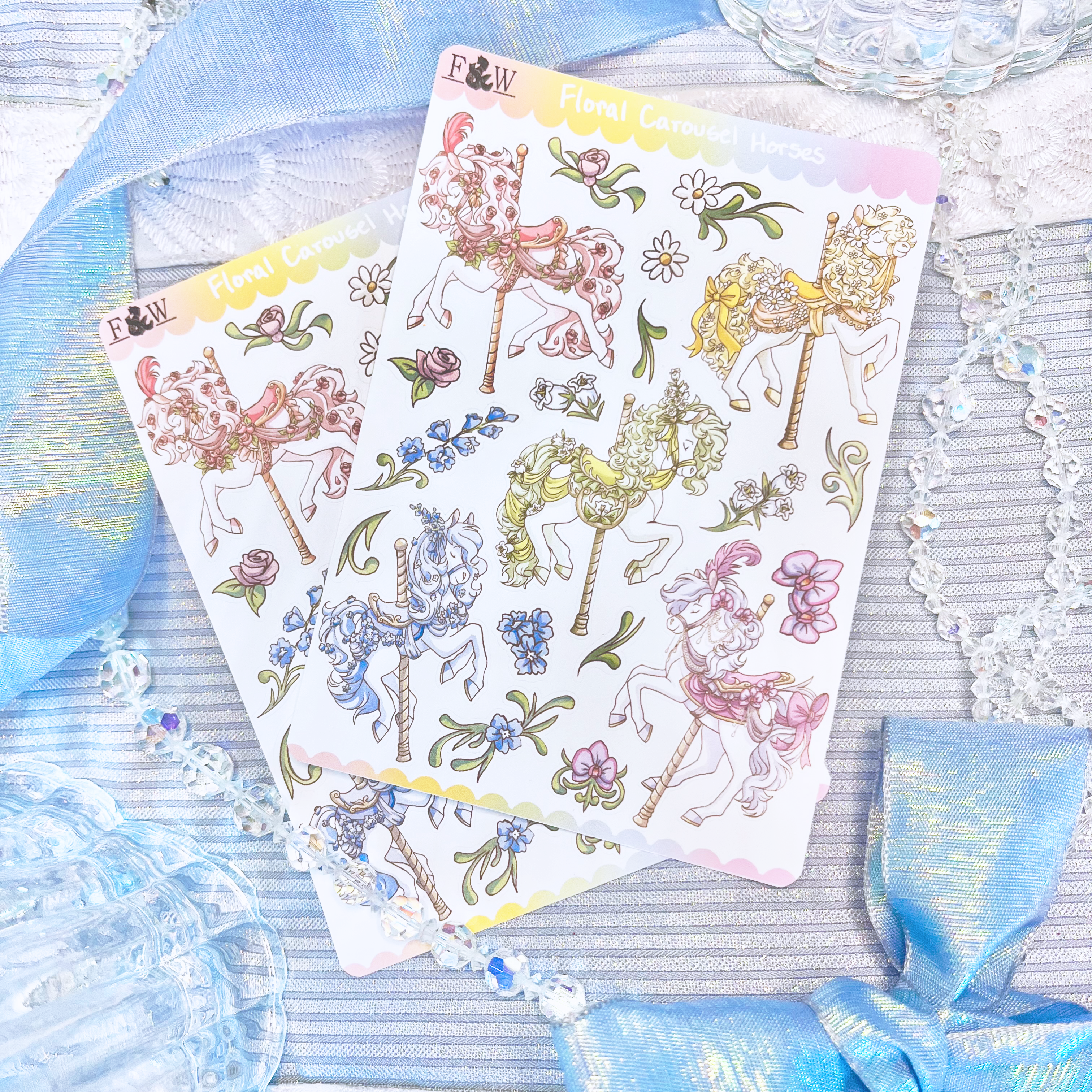 Floral Carousel Horses - Sticker Sheet