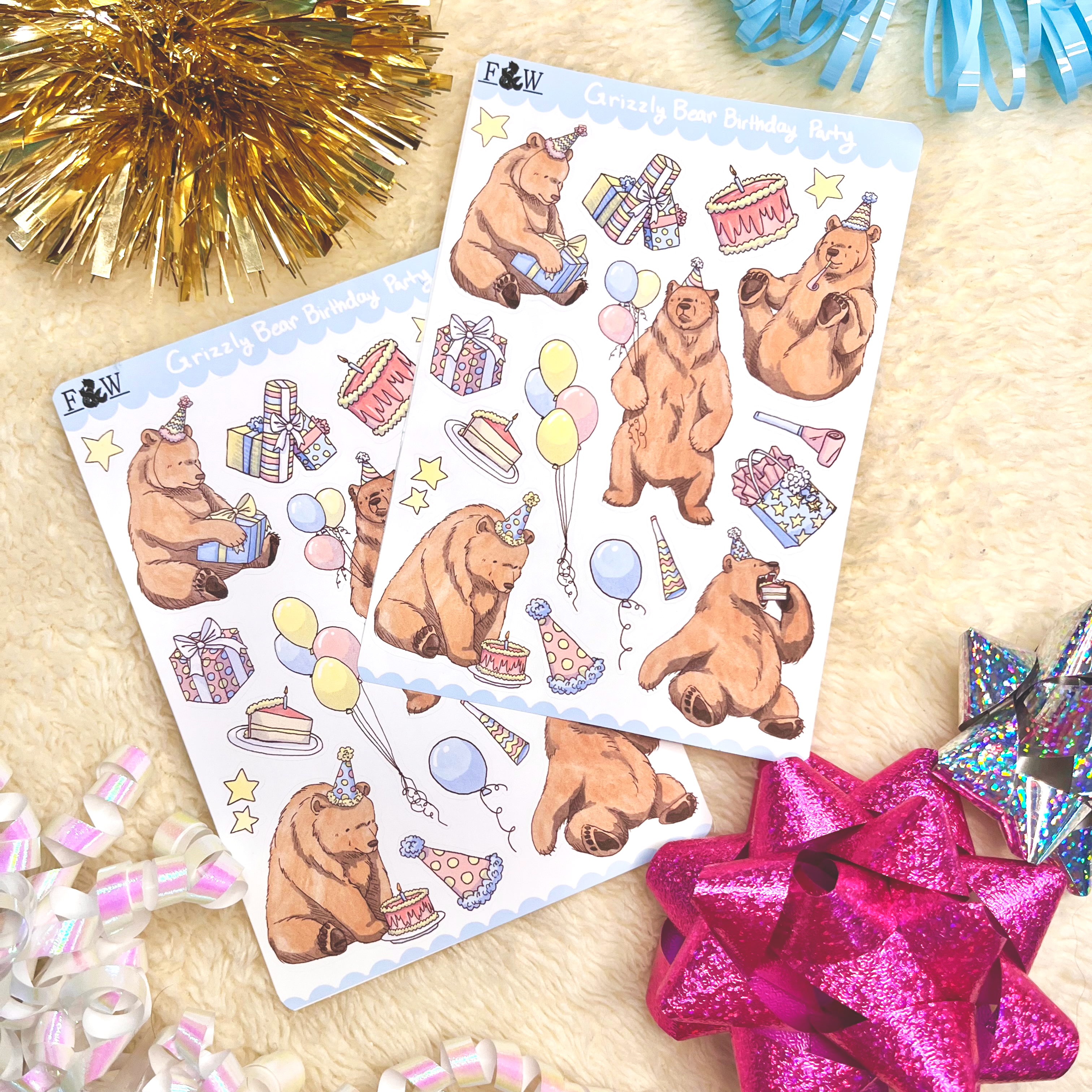 Grizzly Bear Birthday Party - Sticker Sheet
