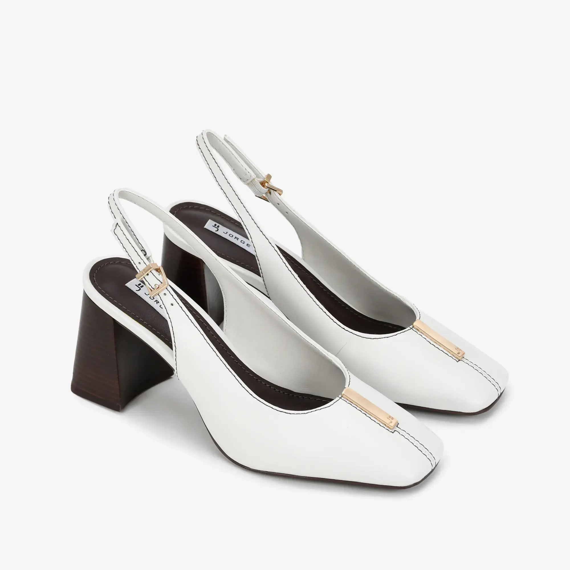 Slingback Branco Salto Bloco Couro