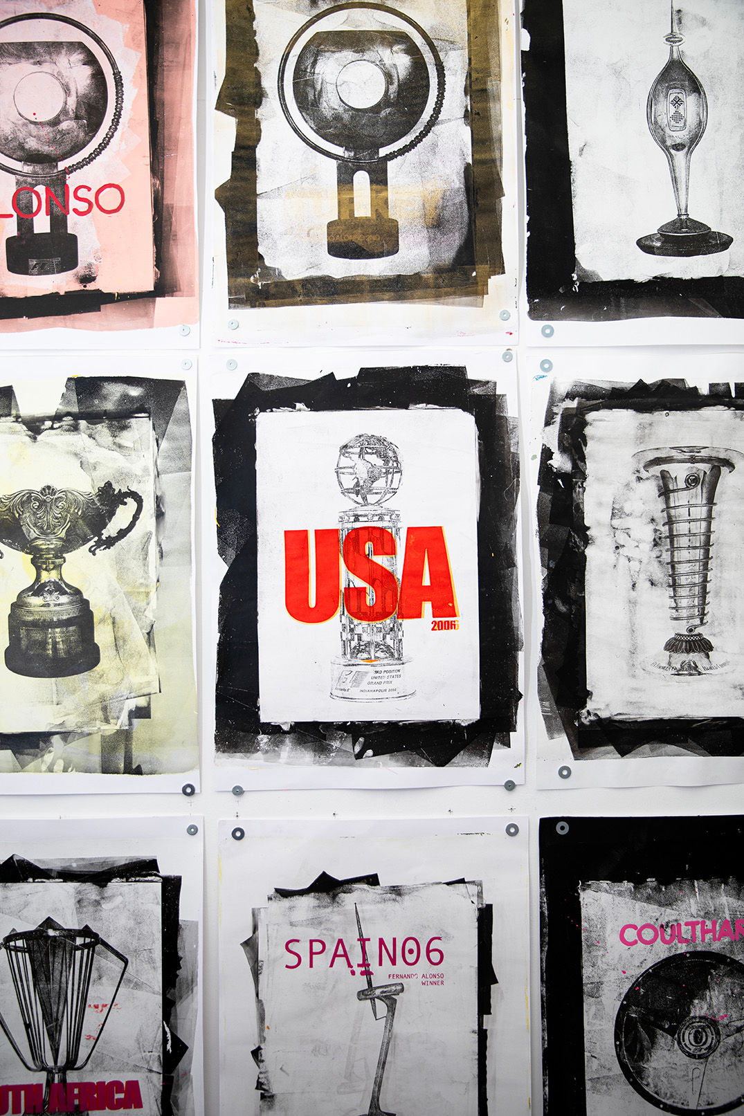 tom butler f1 print from the USA formula one Grand Prix of 2006 bold on wall print with bright red font