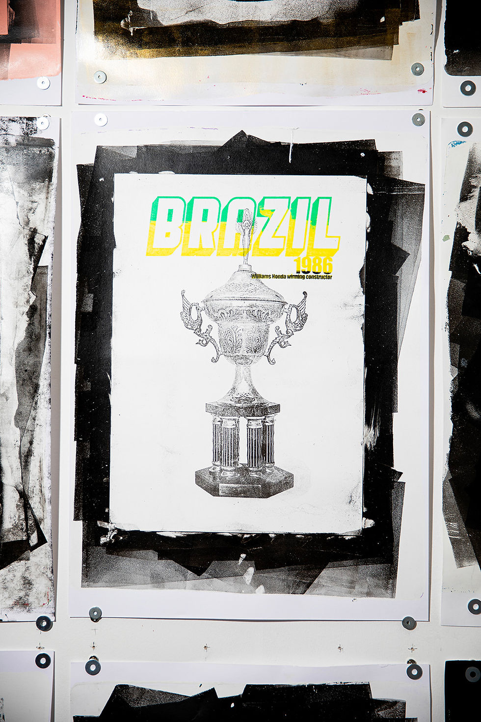 Tom Butler Print of Turkish F1 trophy from 1986. Won by Nelson Piquet in Williams Honda. full length, Brazil text