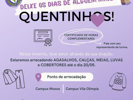 Campanha do agasalho: saiba como ajudar e ganhe horas complementares