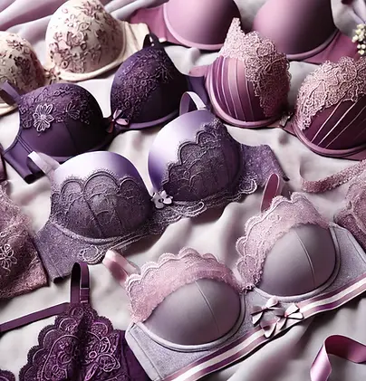 DALL·E 2025-02-25 20.21.05 - A collection of stylish purple bras displayed on a soft fabri