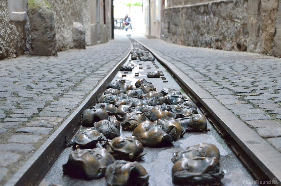 Top of the fountain on Locksmith Street in Ljubljana, Slovenia, showing distinguishable, young faces.