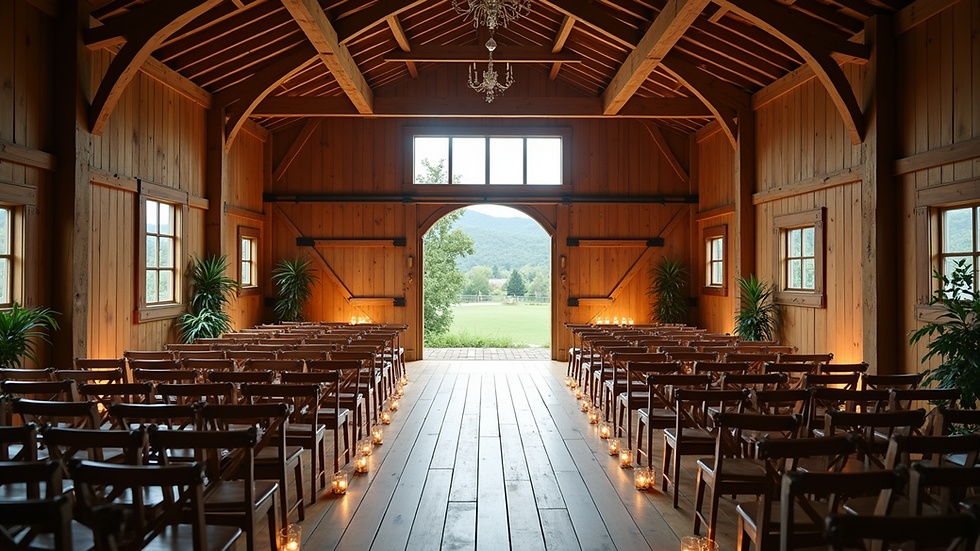 Wide angle view of a charming rustic barn venue