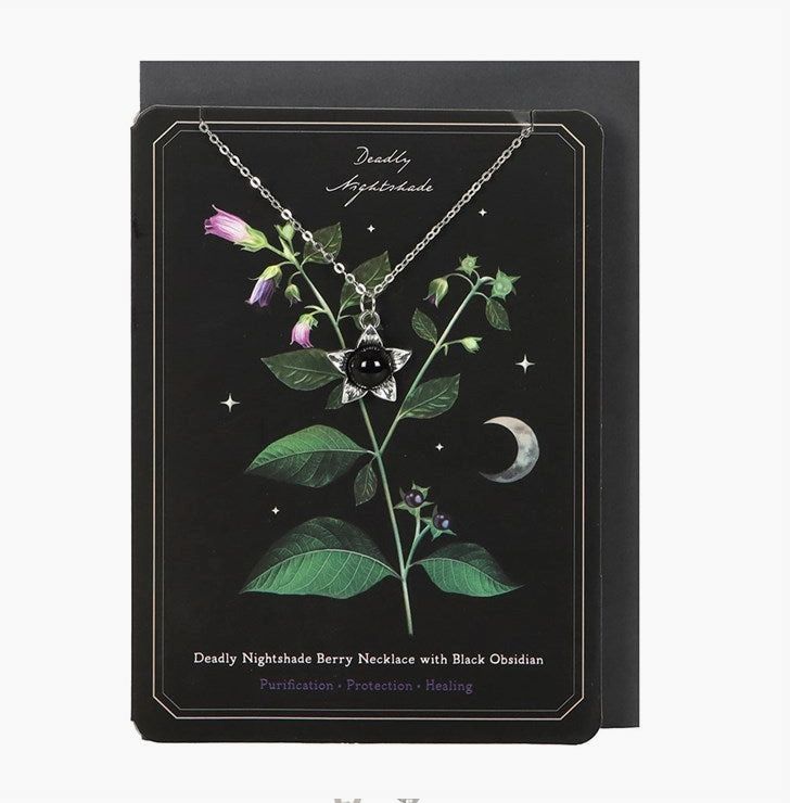 Deadly Nightshade Necklace with Black Obsidian On Greeting Card