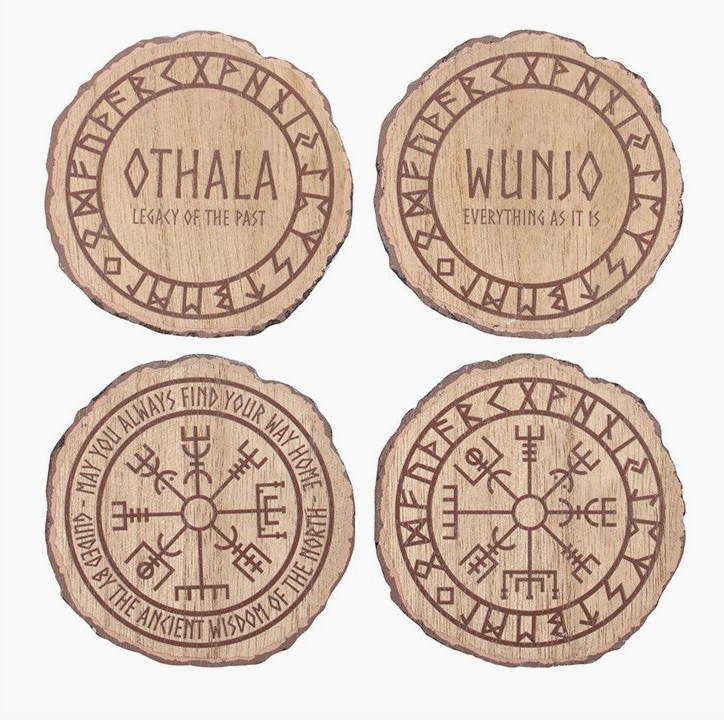 Set of 4 Norse Mythology Wood Slice Coasters