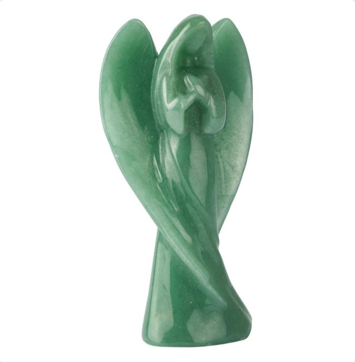 GREEN AVENTURINE ANGEL MARY CARVING WITH WINGS, 75MM (1PC)