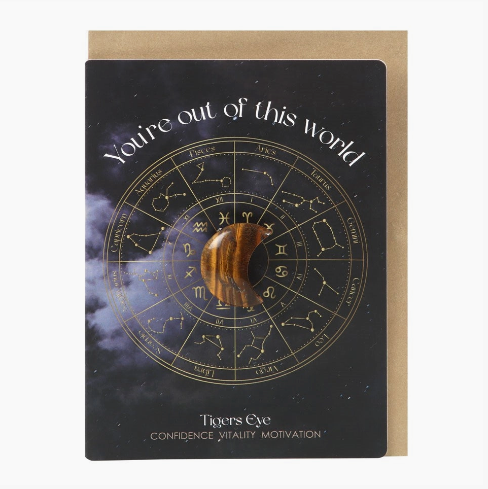 Out of This World Tiger's Eye Crystal Moon Greeting Card