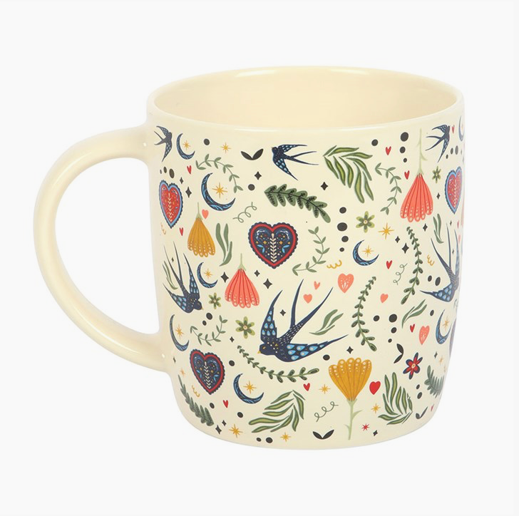 Cream Folk Floral Print Mug