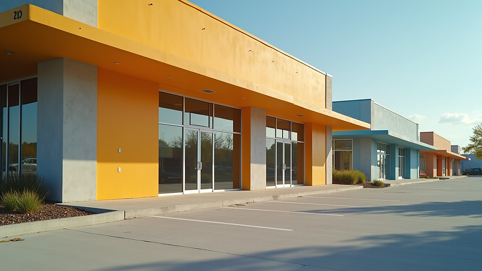 Eye-level view of a freshly painted commercial building exterior