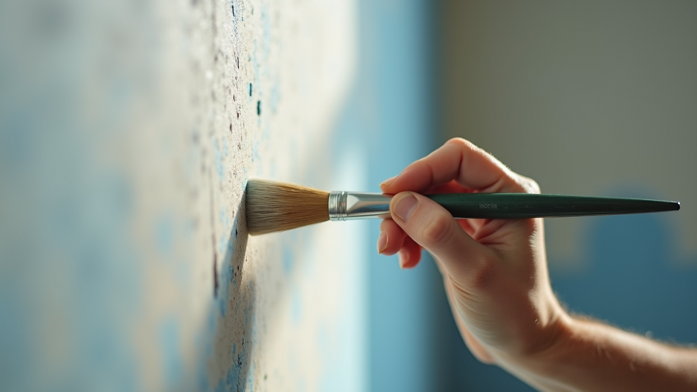 Painter applying paint with a brush on interior wall