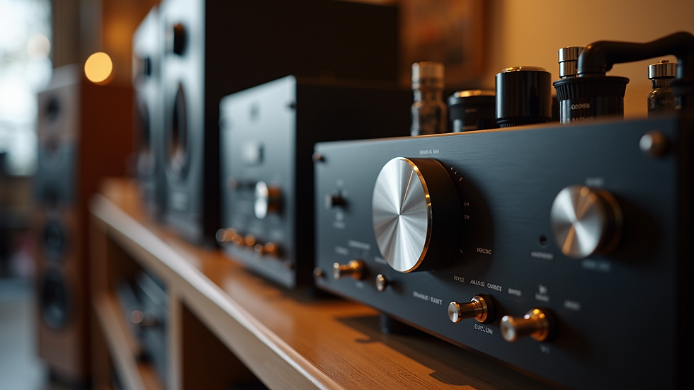 Close-up view of a high-end amplifier in a Durbanville HiFi shop