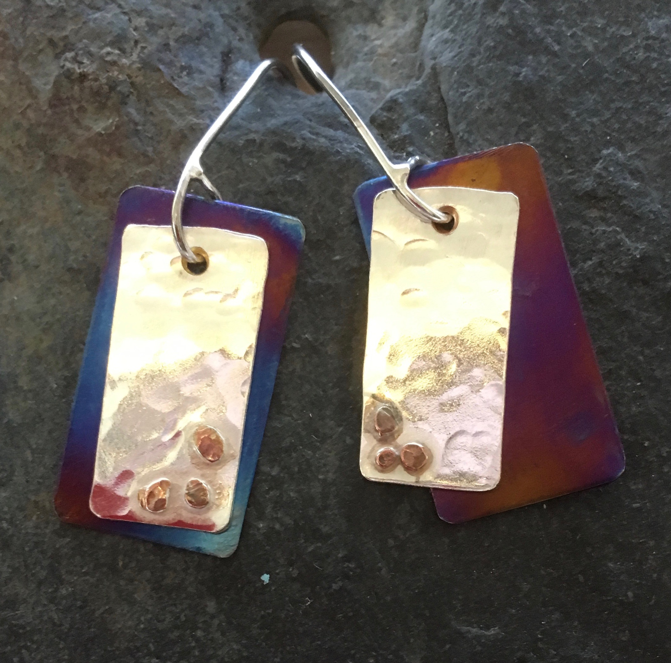 Silver, titanium and copper earrings