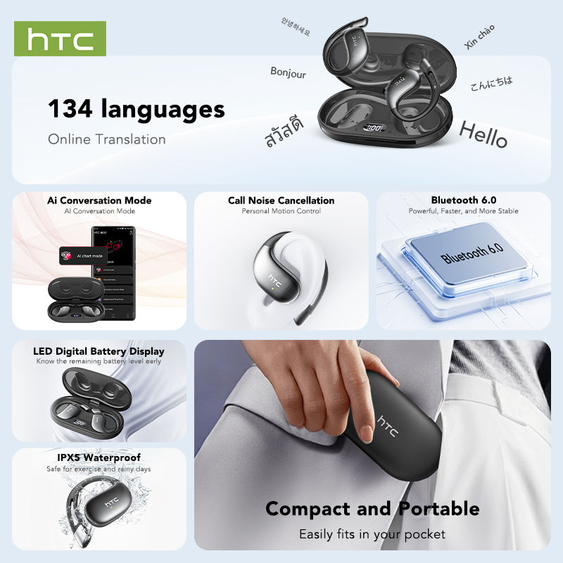 Miniatura: 30Hrs Playback Bluetooth Headphones HTC Wireless Earphones Noise Canceling Earbu