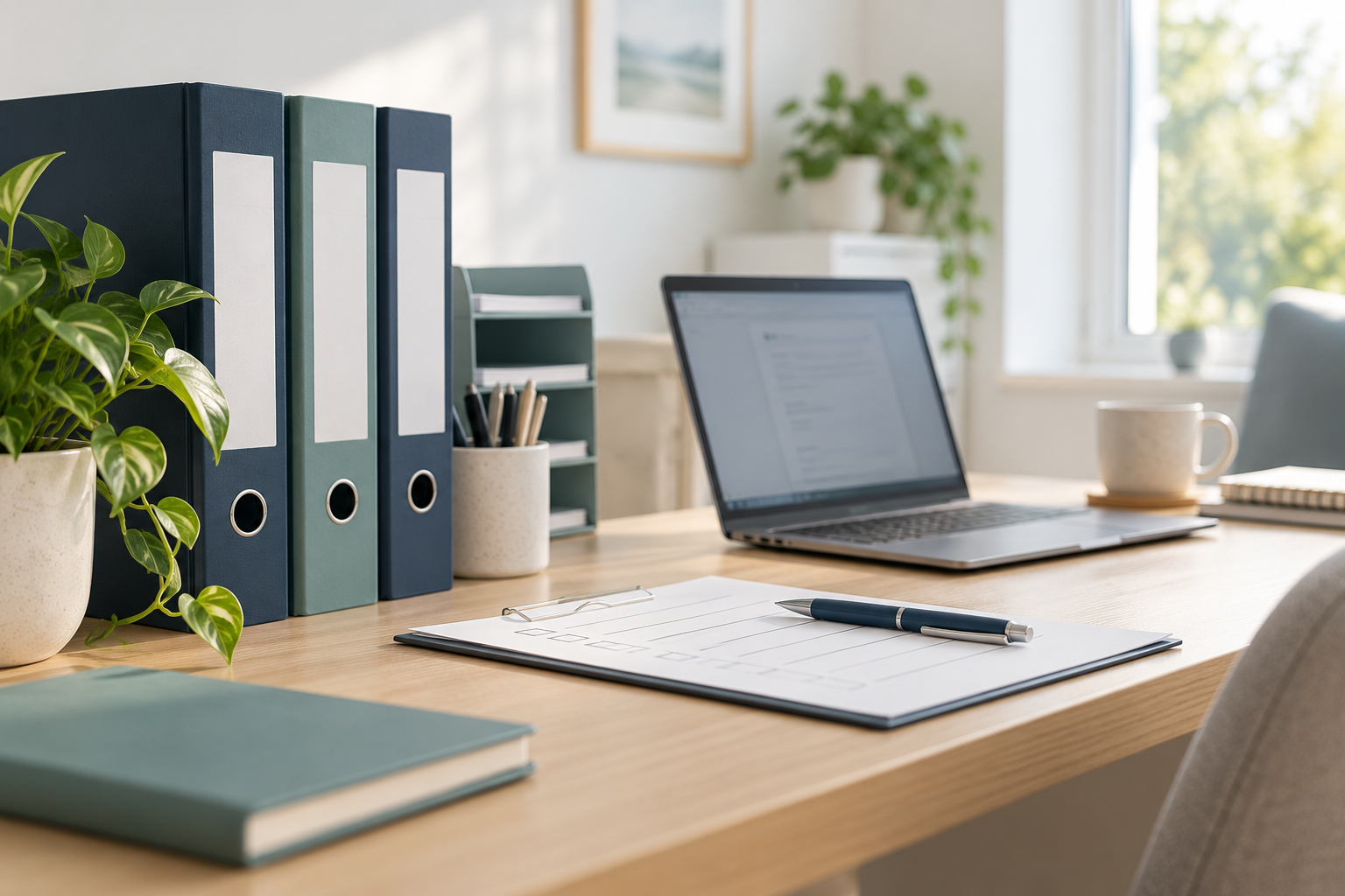Organised clinic policy folders and editable documentation in an office