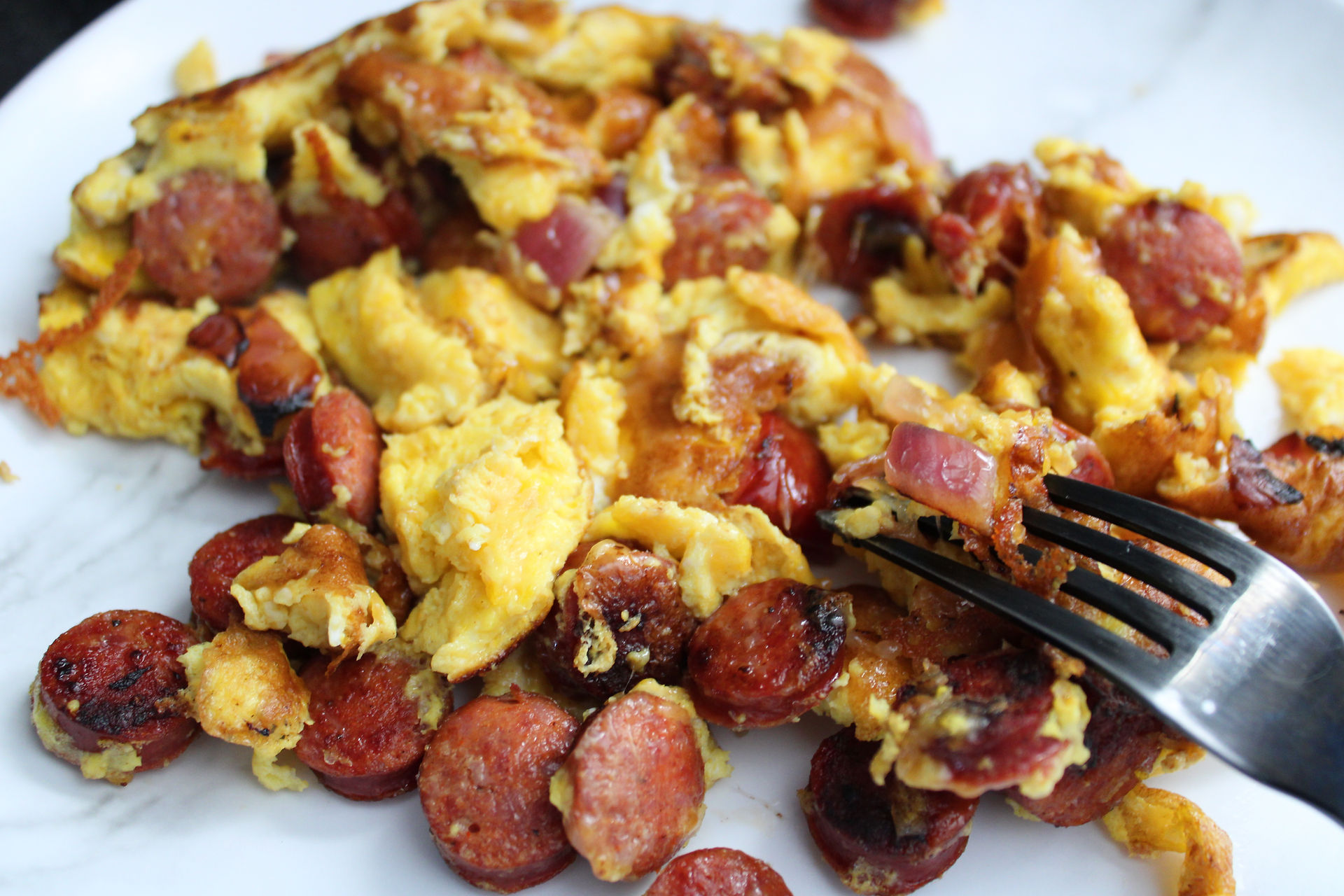 Scrambled Eggs with Amaral's Linguica Sausage