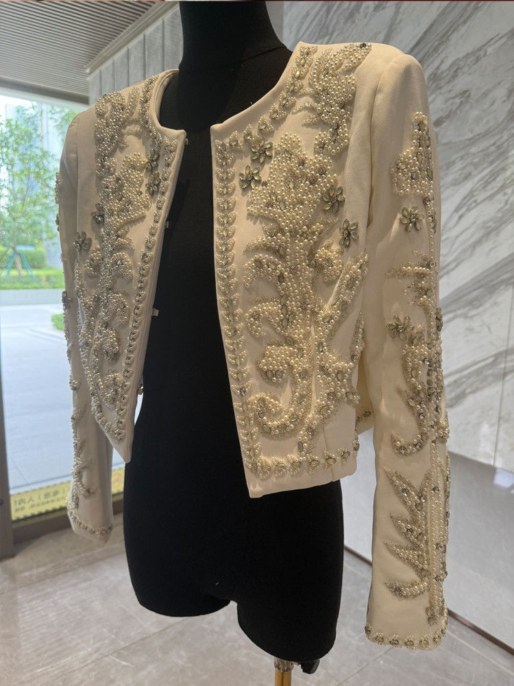 Miniatura: Luxury Pearls Beading Diamonds Banquet Women Elegant Jacket O Neck Slim Fit Desi